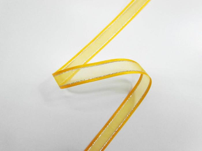 17Mm Satin Edge Organza Ribbon- Yellow And Silver  |   Satin Edge Organza Ribbons Ribbons Satin Edge Organza Ribbons