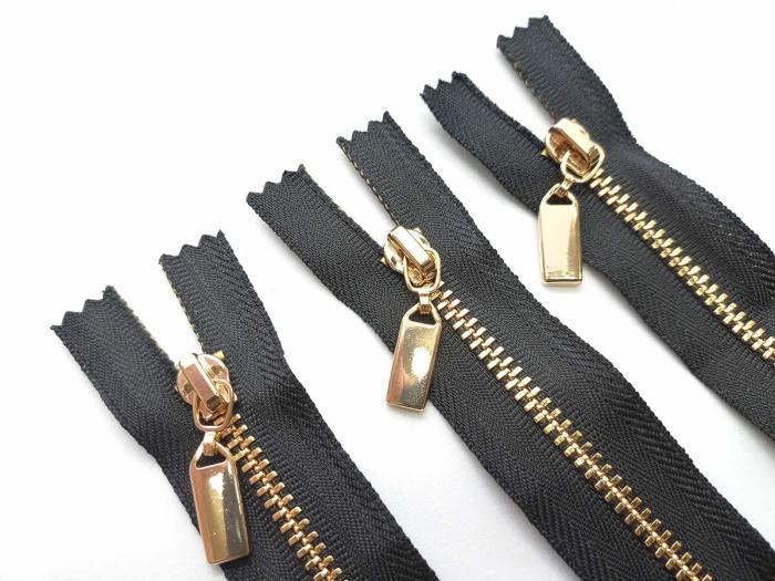 9Cm Closed End Metal Zipper 3Pk Bundle- Gold/Black  |   Metal Zips Metal Zips Metal Zips