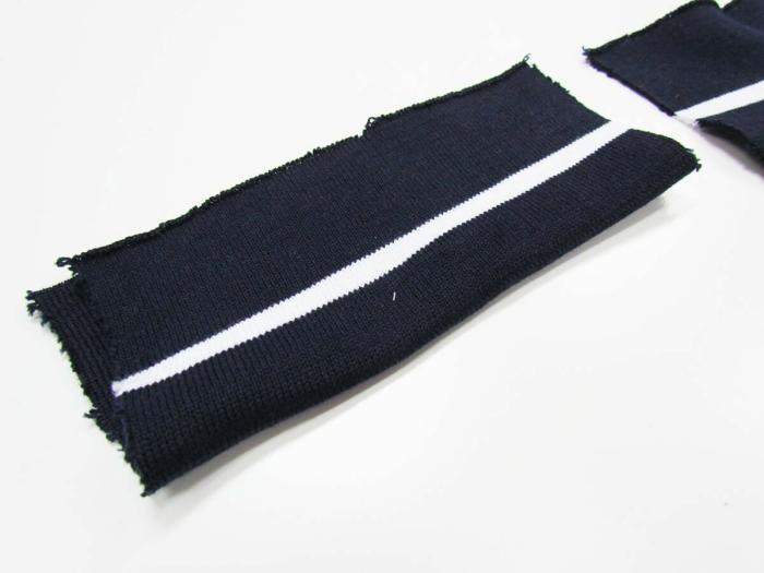 Cotton Blend Pre-Cut Cuff Ribbing- Navy With White Stripe  |   Ribbed Knit Trimming Ribbed Knit Trimming Ribbed Knit Trimming