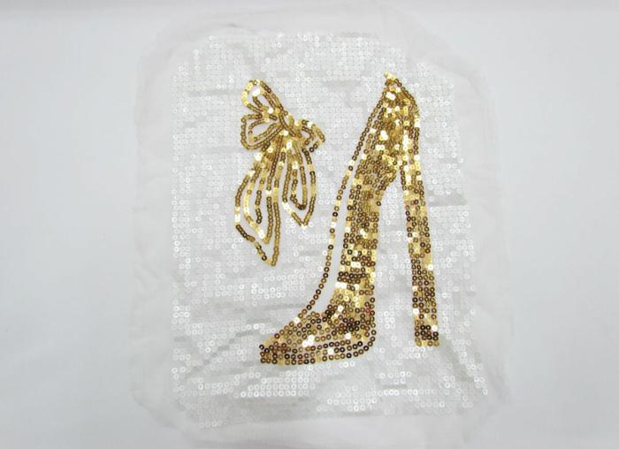 Heel & Bow Sequin Motif- White/Gold  |   Motifs & Embellishments Bling Bling