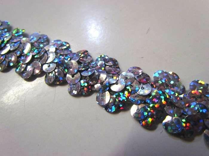 Holographic- Stretch Sequin Trim- 2 Row- Silver  |   Sequins & Sequin Trims Sequins & Sequin Trims Sequins & Sequin Trims