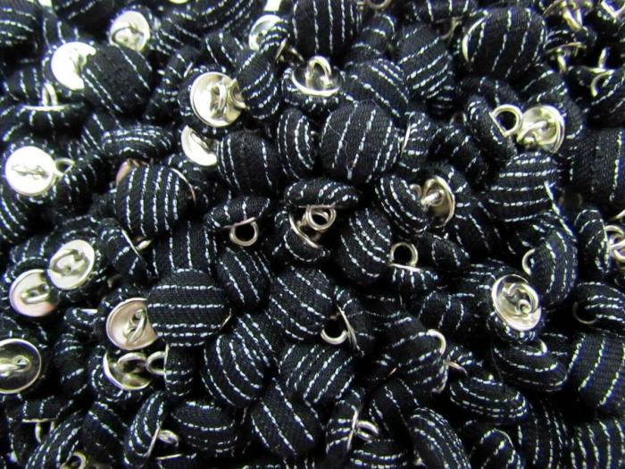 Pack Of 2 Fabric Covered Fashion Buttons- Gangster Pinstripe Black  |   Black Buttons Black Buttons Black Buttons