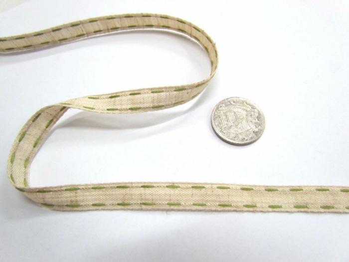 Stitch Natural Ribbon 10Mm- Olive  |   Stitched Ribbon Ribbons Stitched Ribbon