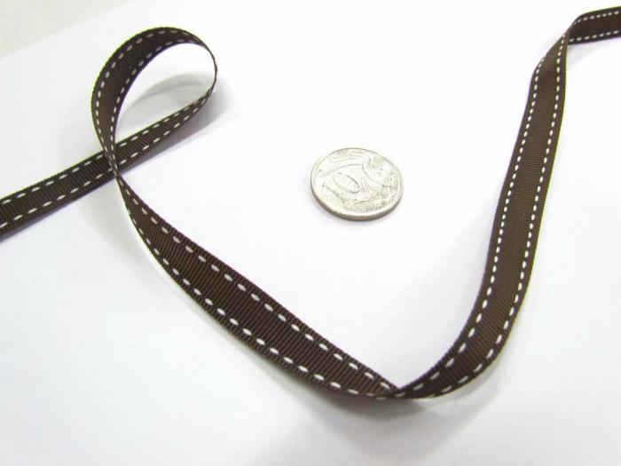 Stitch Ribbon 10Mm- Brown / White  |   Stitched Ribbon Ribbons Stitched Ribbon